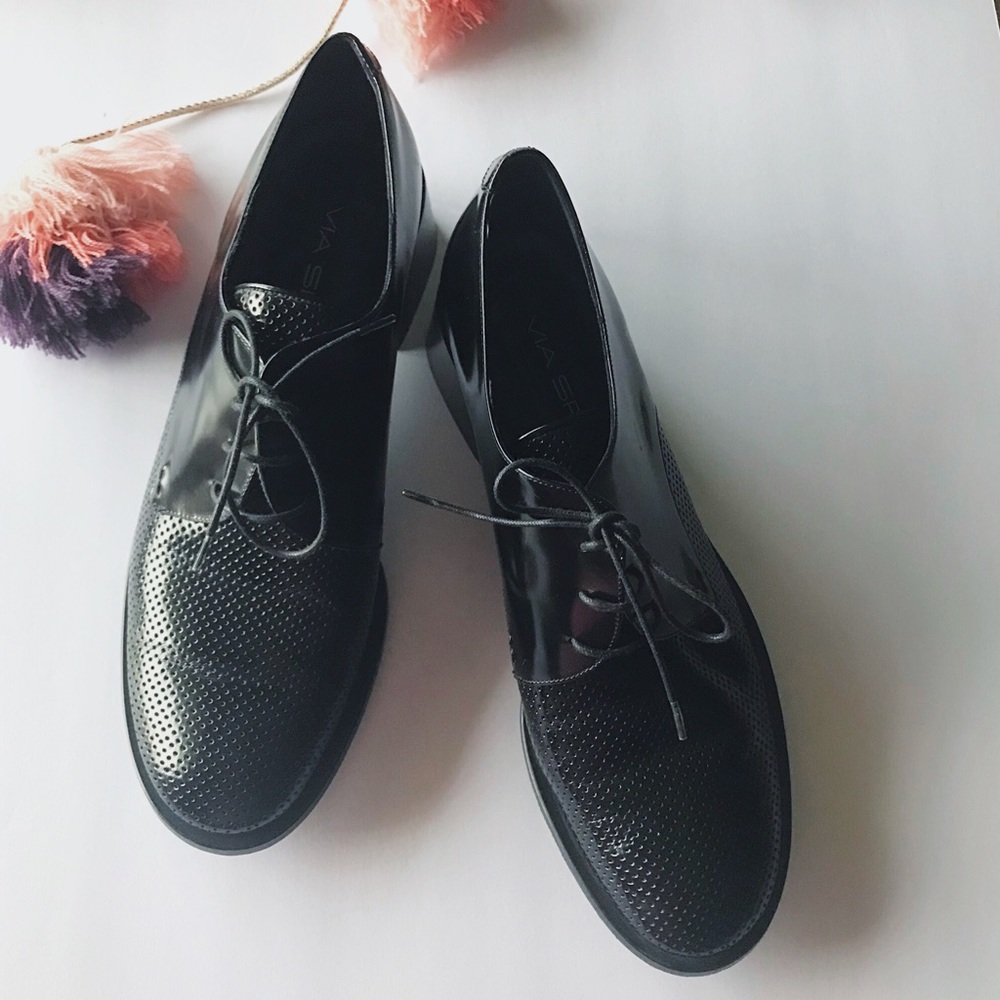 Via Spiga Black Perforated Oxford Shoes